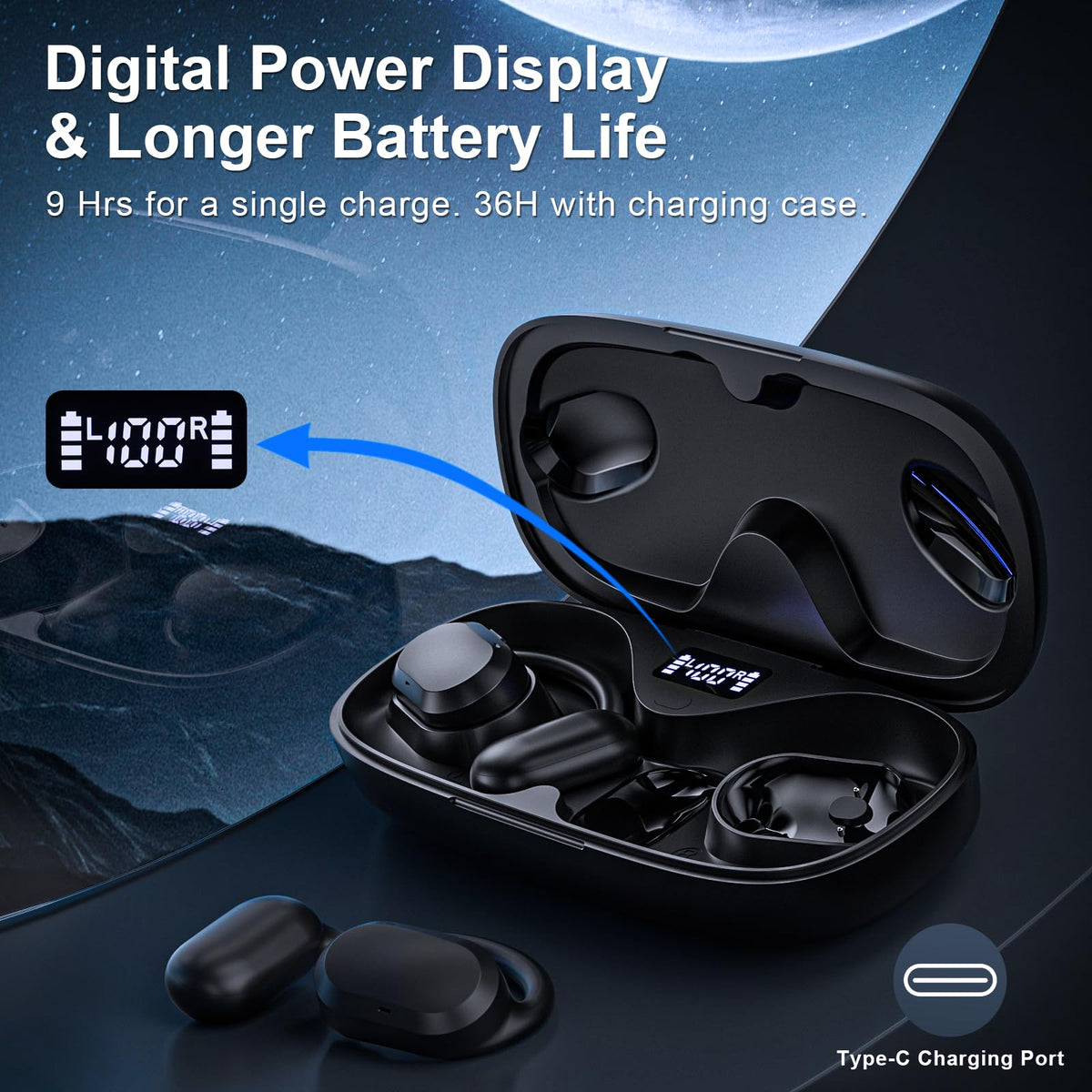 TTQ Open Ear Headphones 16.2mm driver delivering rich bass and clarity.