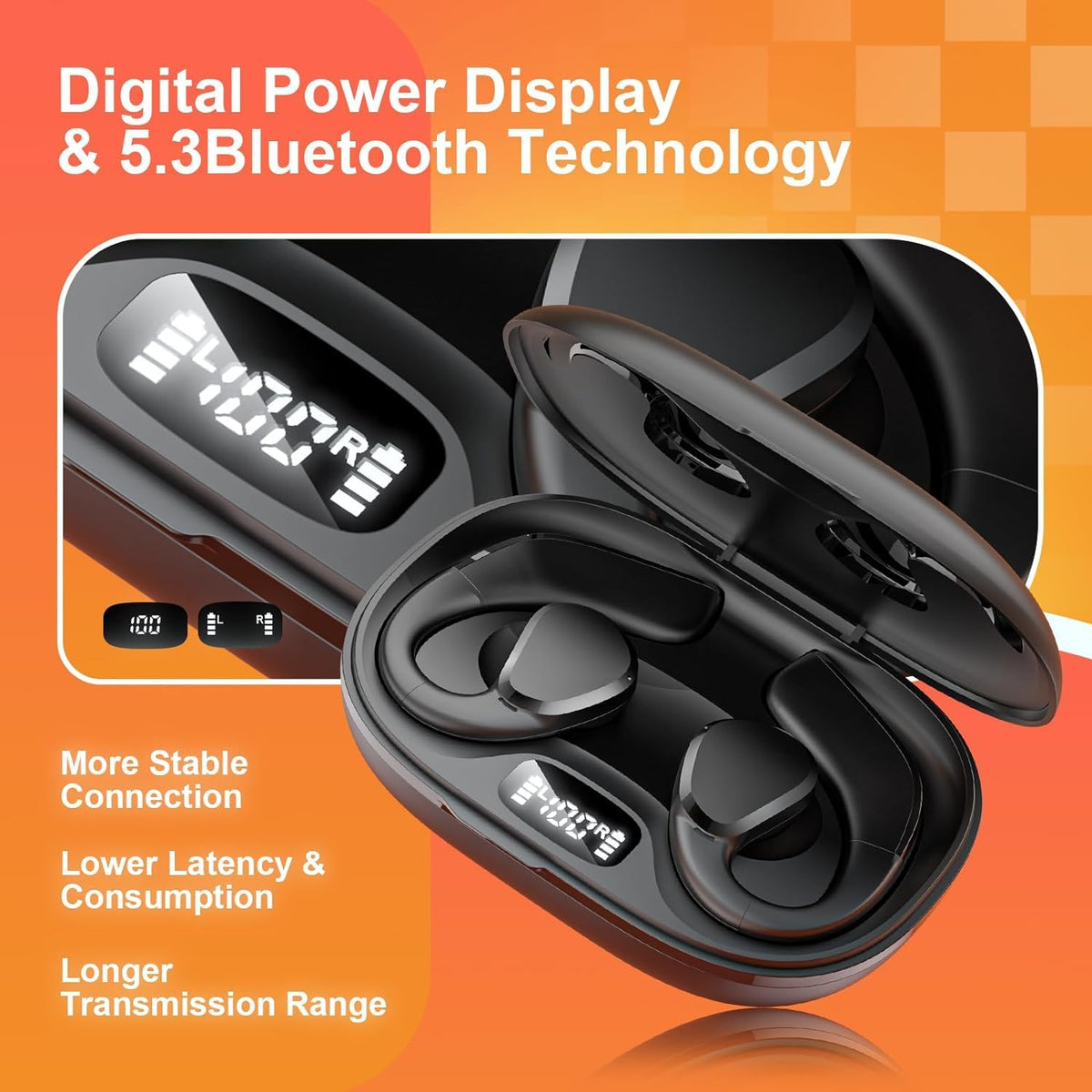 TTQ Open Ear Headphones Bluetooth 5.3 quick reconnects and stable connection.