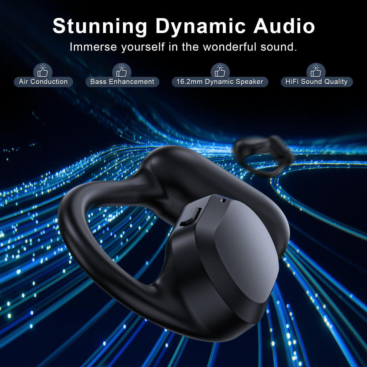 TTQ Open Ear Headphones IPX7 waterproof design with rain and sweat protection.