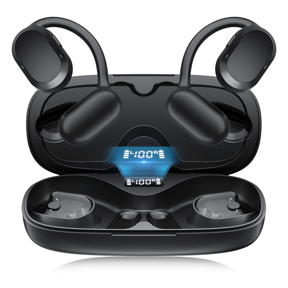TTQ Open Ear Headphones open-design visuals highlight comfortable listening.