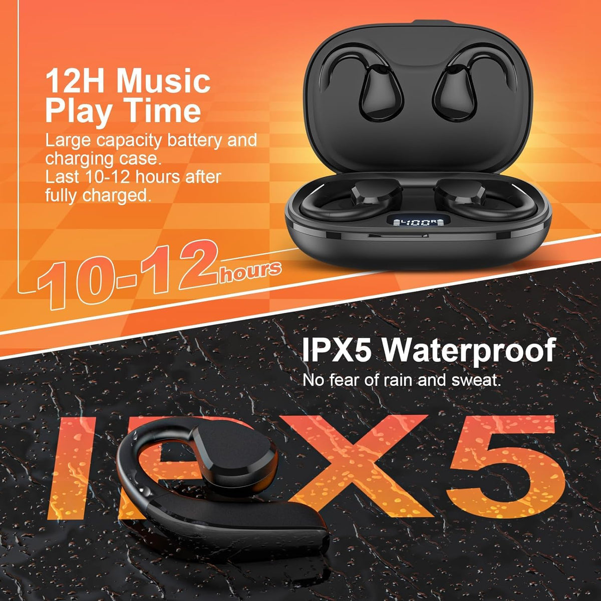 TTQ Open Ear Headphones wireless charging case extends listening sessions.