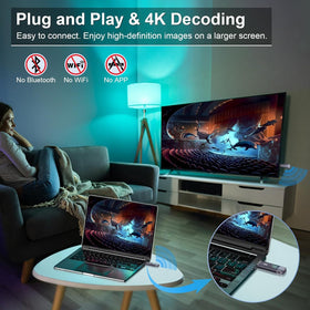TTQ wireless HDMI receiver with LED display shows signal status.