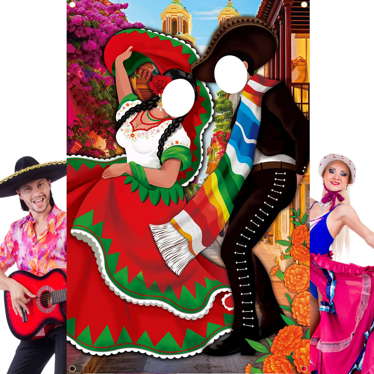 Tudomro Mexican couple photo banner with two holes for photos at parties