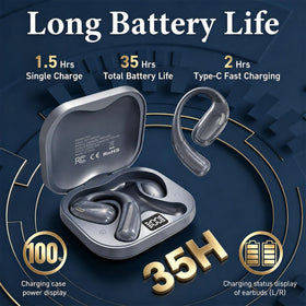 Tuemvia open-ear case displays remaining power for long sessions.