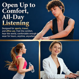 Tuemvia open-ear headphones enable hands-free calls on the go.