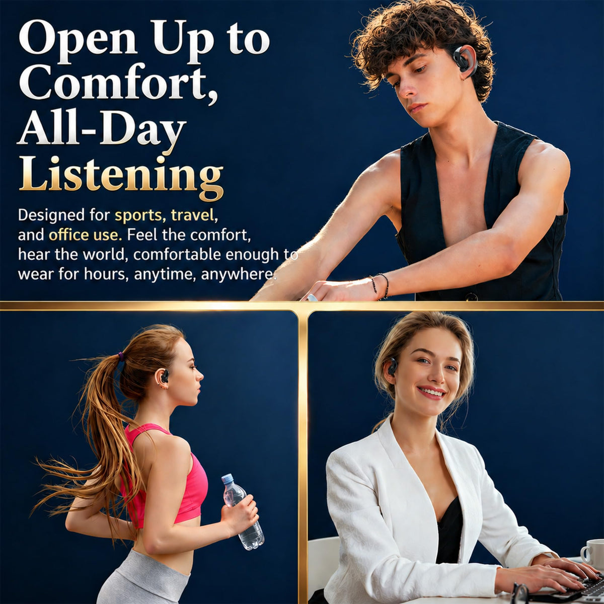 Tuemvia open ear headphones feature a stable ear hook for secure fit.