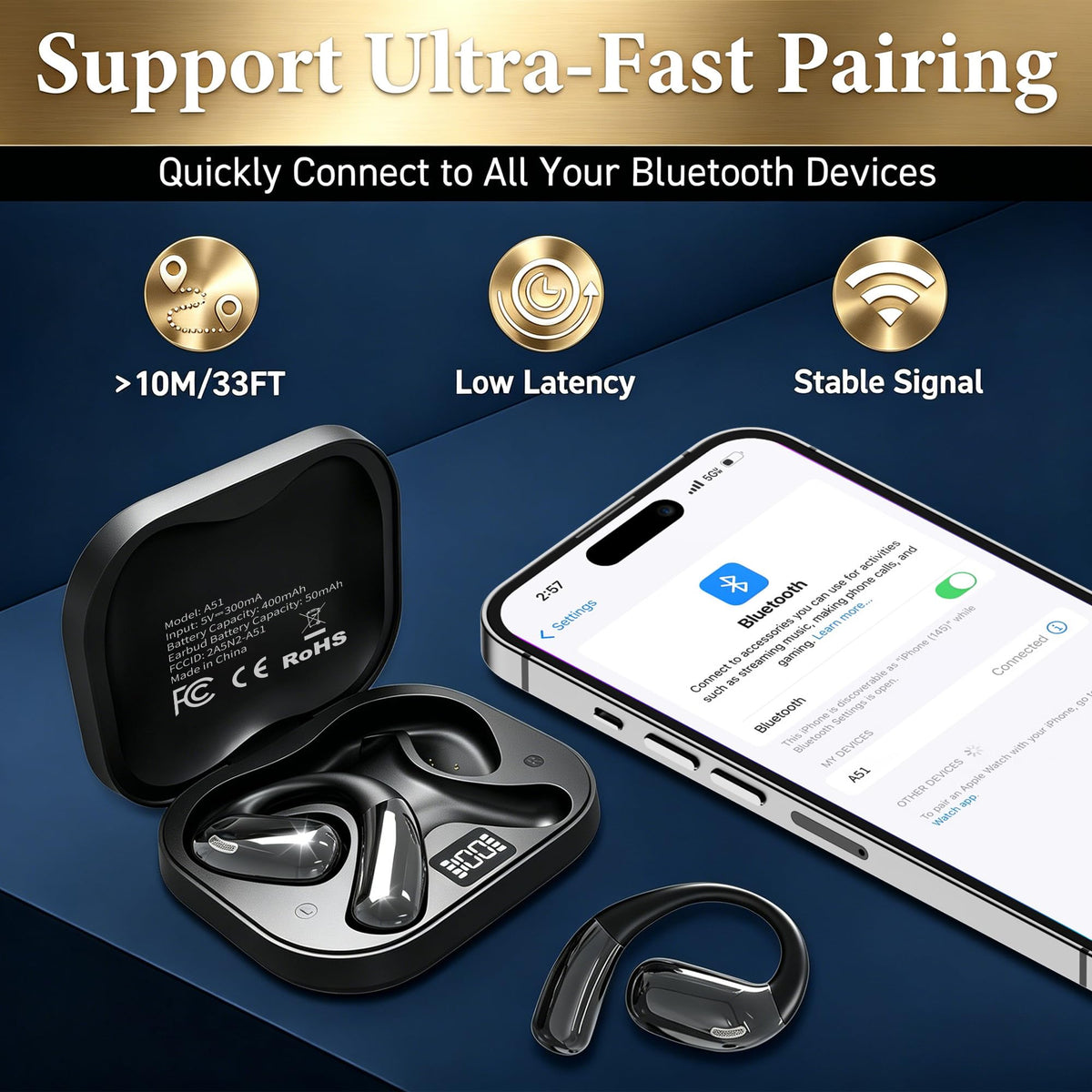Tuemvia open ear headphones are sweat resistant and waterproof for workouts.