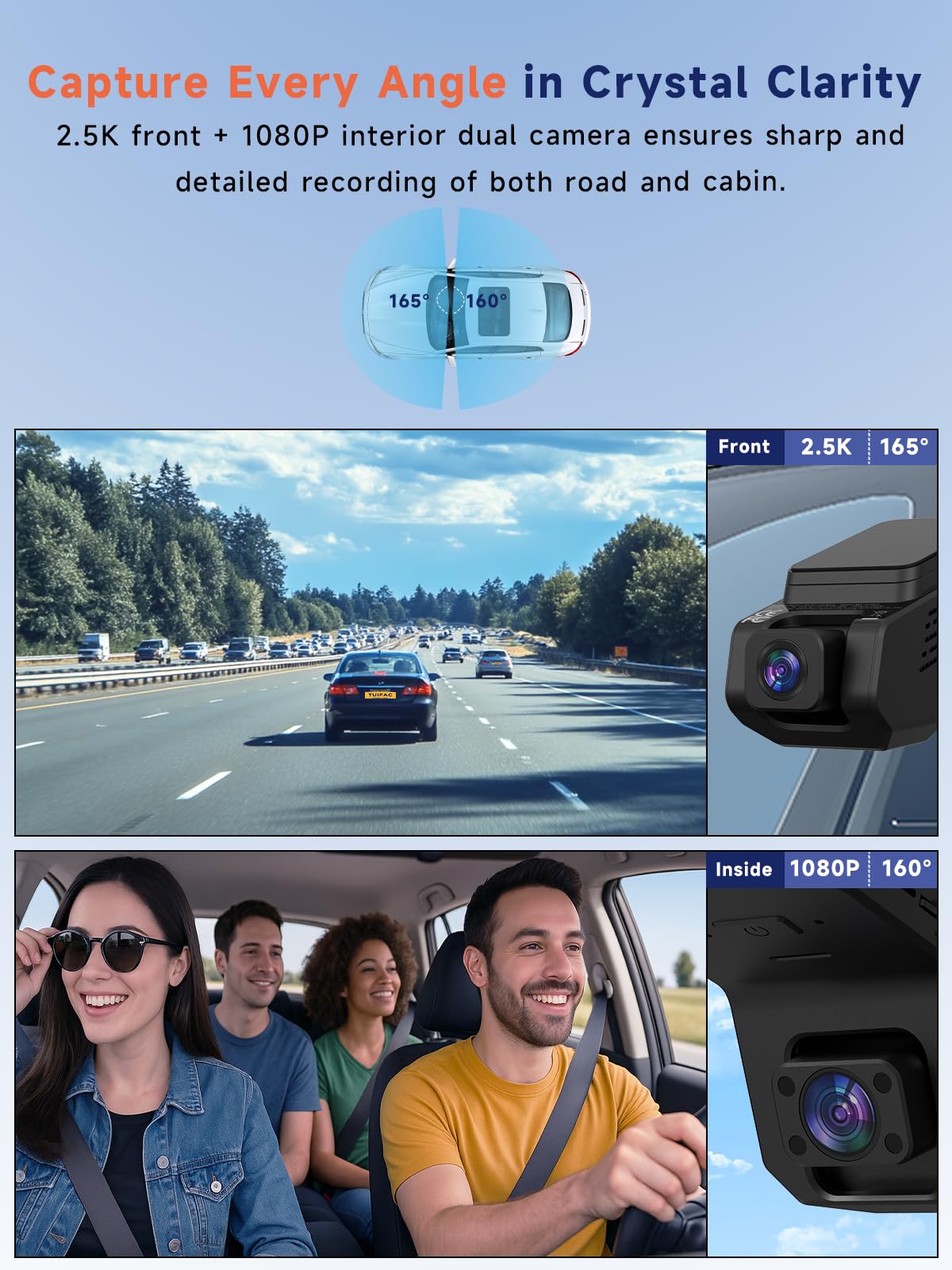 TUIfac GT803 dash cam with built-in Wi‑Fi for easy footage control