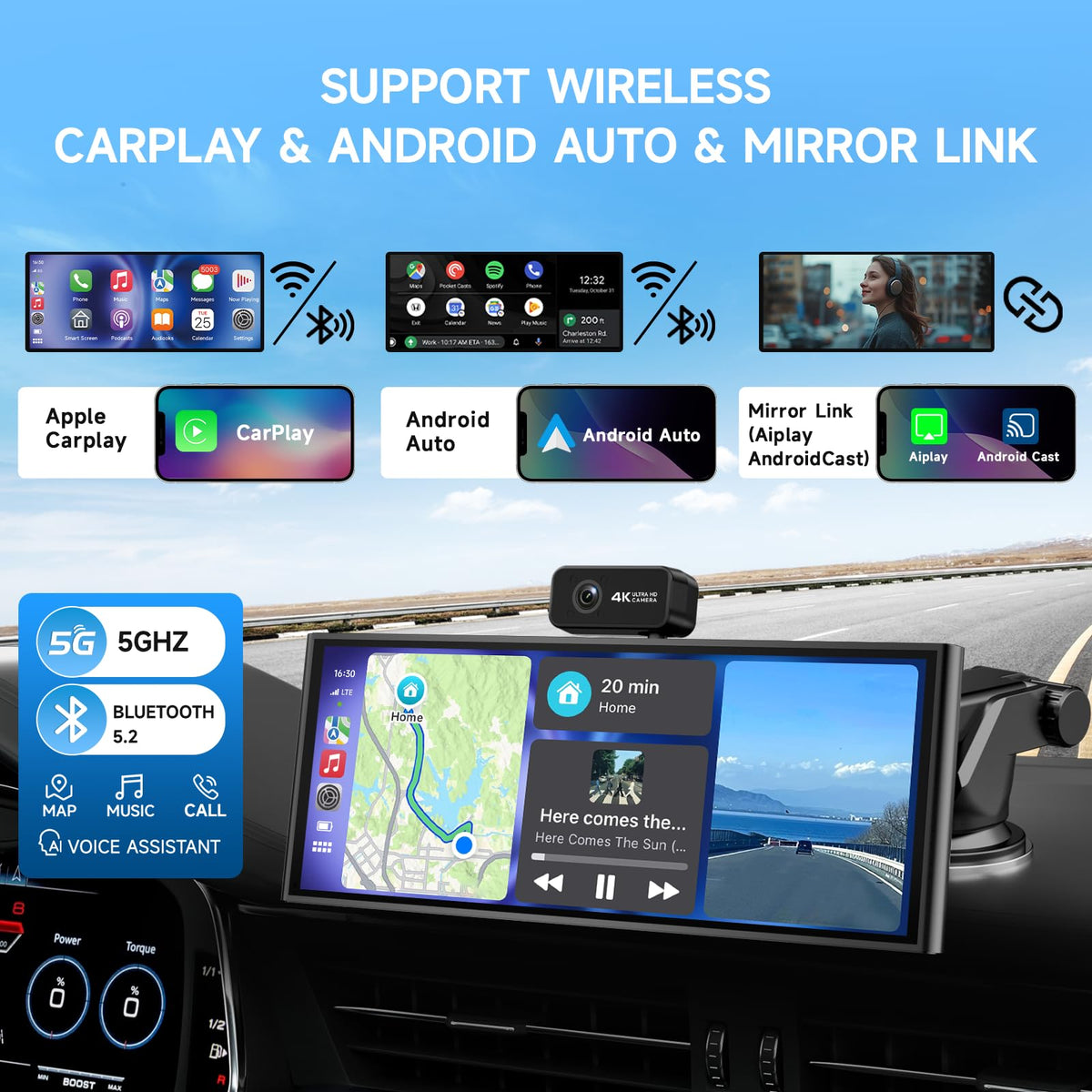 TUIFAC three channel dash cam with front 4K and cabin rear views for vehicle coverage