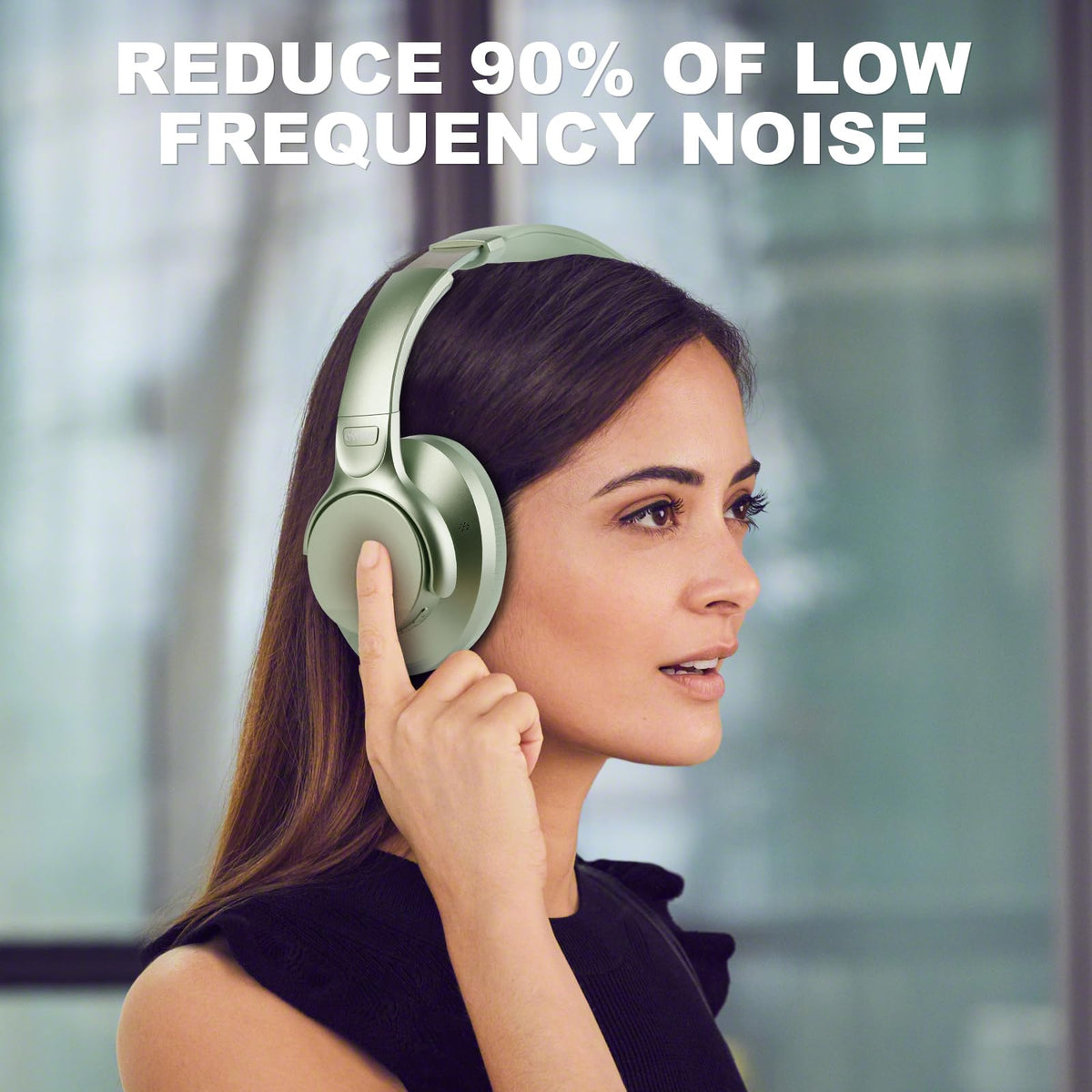 TUINYO wireless over-ear headphones white, side view, plush cushions for extended wear.