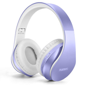 TUINYO headphones folded in purple with protective case for travel