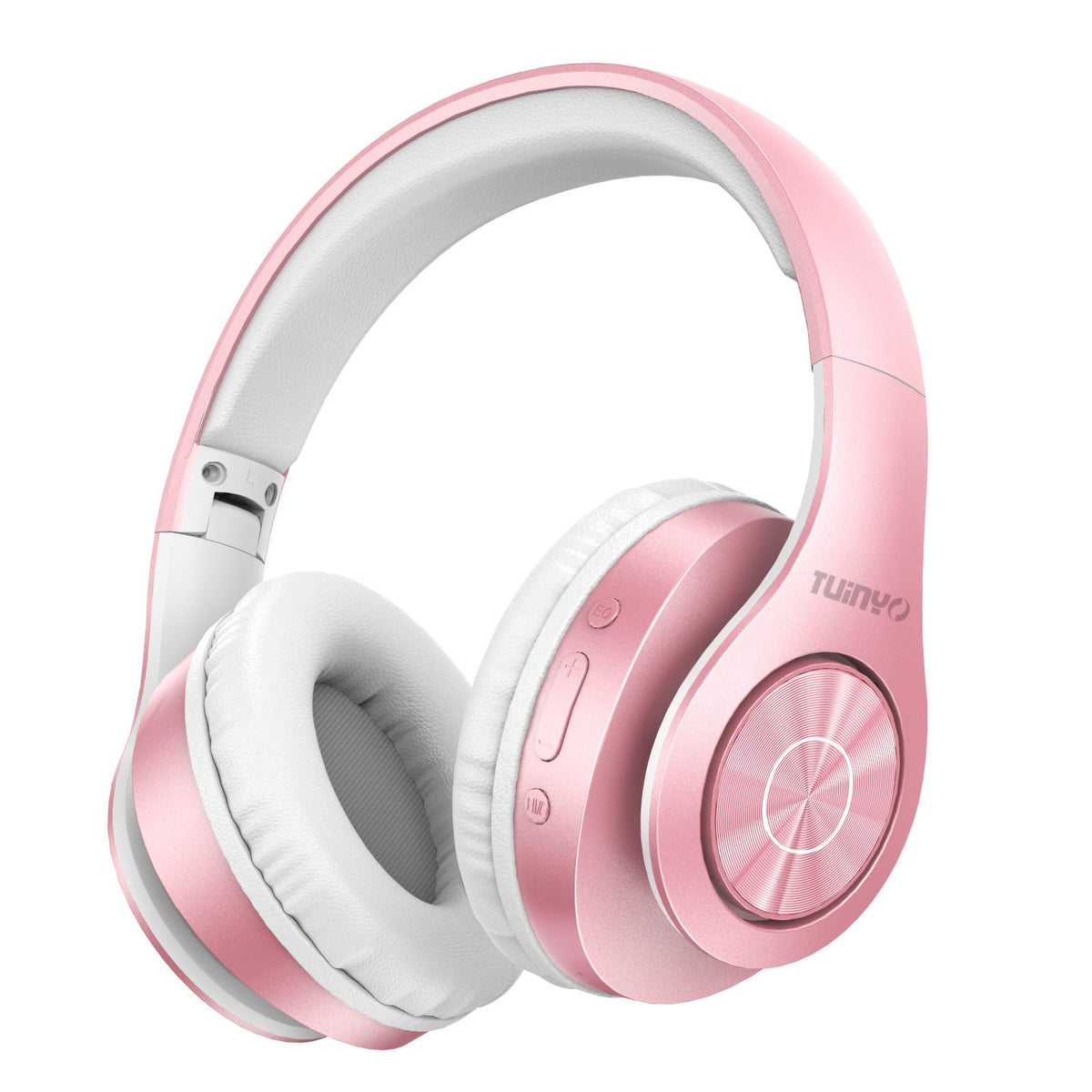Tuinyo Rose Gold over-ear headphones in a case, highlighting premium design and travel-ready portability.