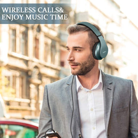 TUINYO wireless headphones silver-blue on desk ready to pair