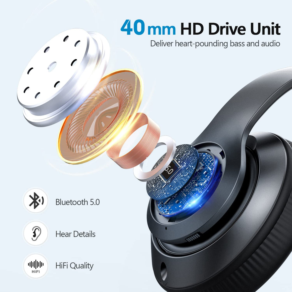 Tuitager Bluetooth 5.0 with built-in microphone enables clear calls.