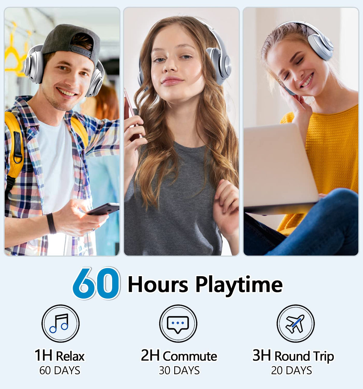 Tuitager Headphones foldable design for compact travel storage.
