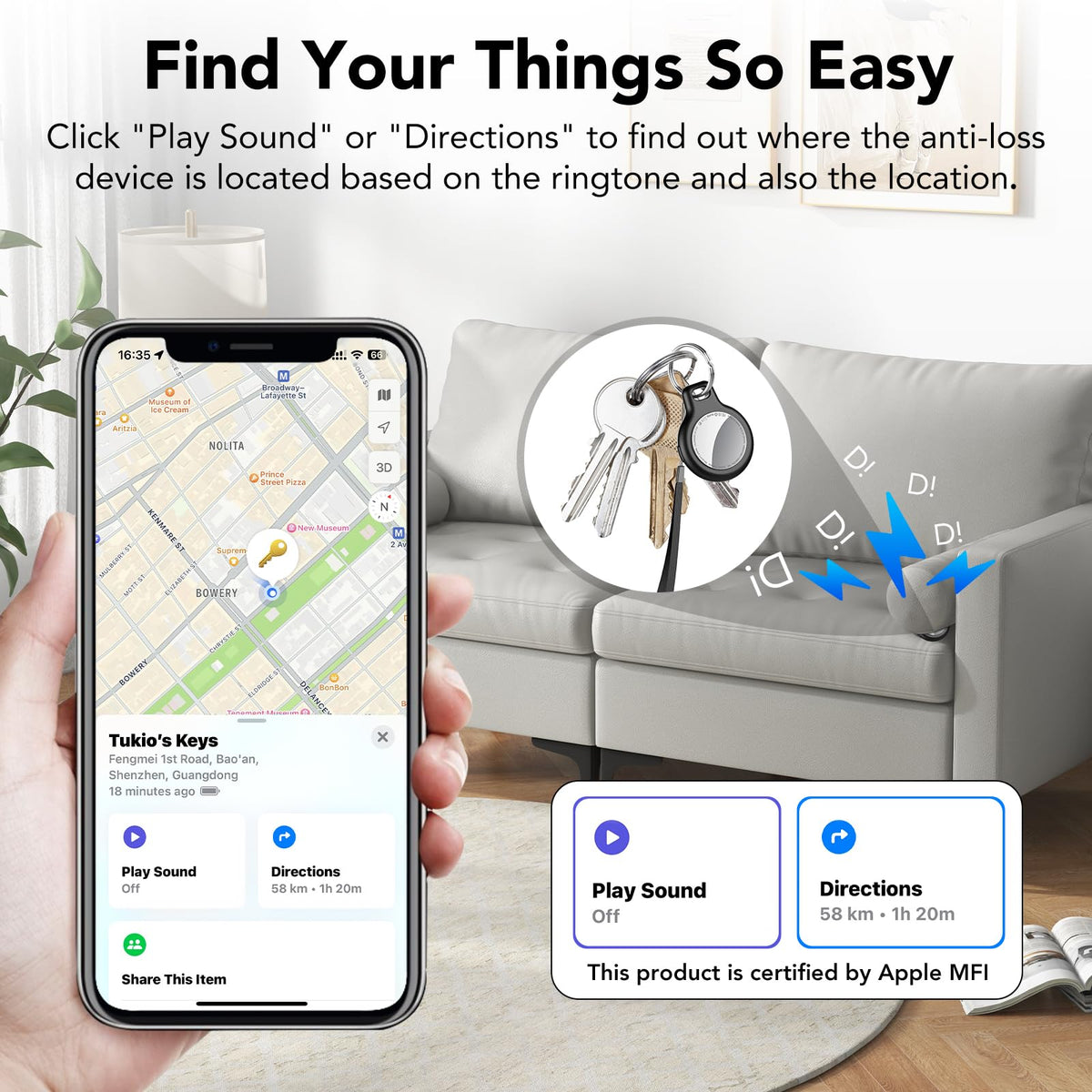 Tukio protective silicone case and keyring displayed with tag for scratch protection