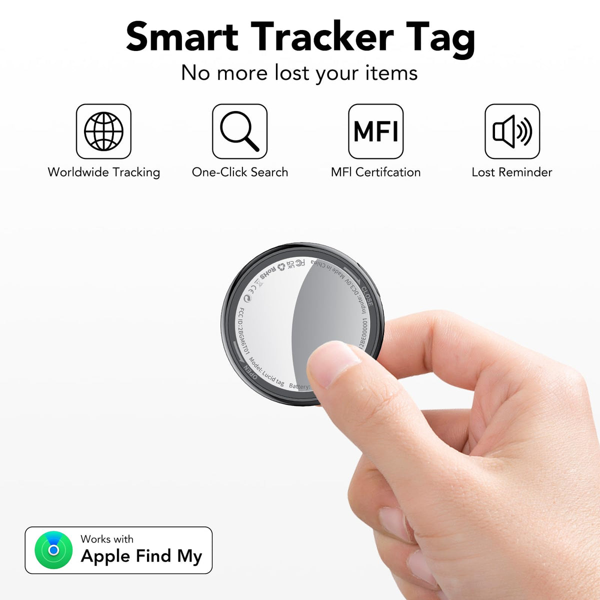 Tukio tag front close-up highlighting the compact design and visibility benefit