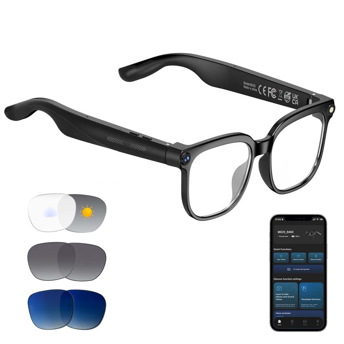 Tulbeys AI Smart Glasses front view showing hands-free 8MP capture