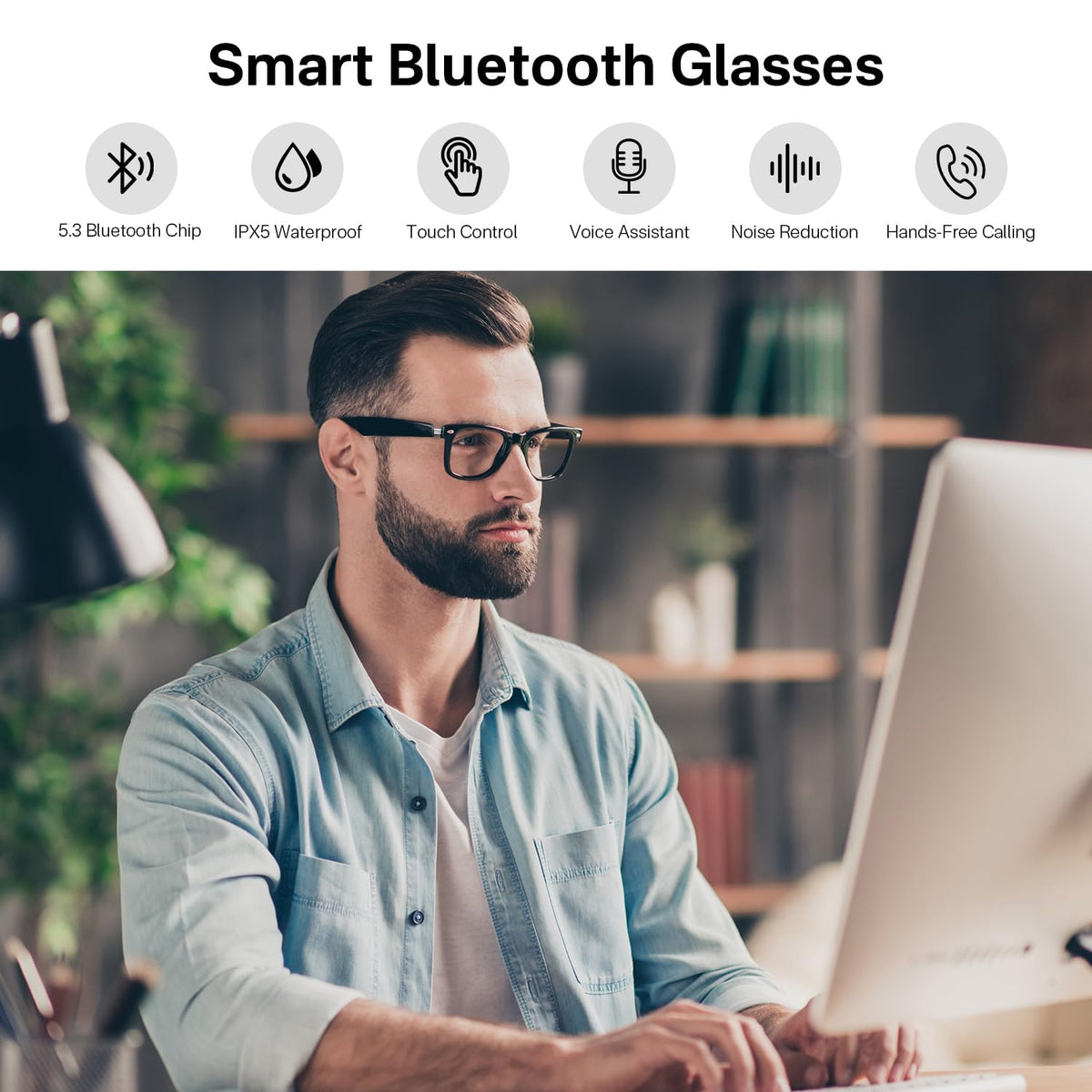 Tulbeys smart glasses open-ear audio system with mic for hands-free calls