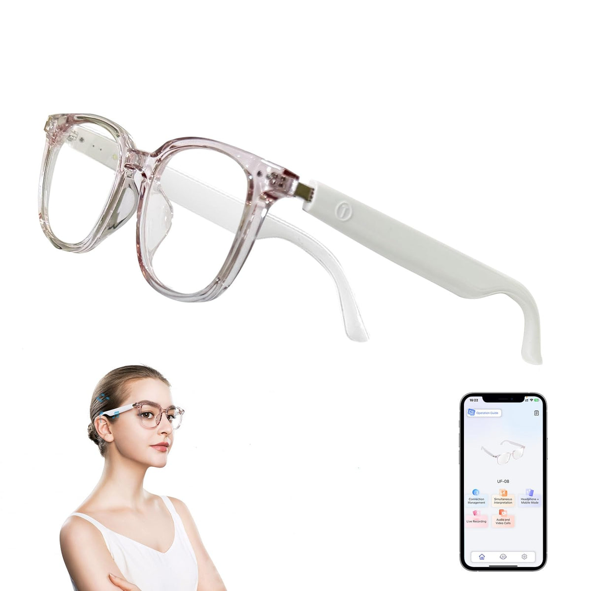 Tulbeys Smart Glasses front view highlighting real-time translation for travelers