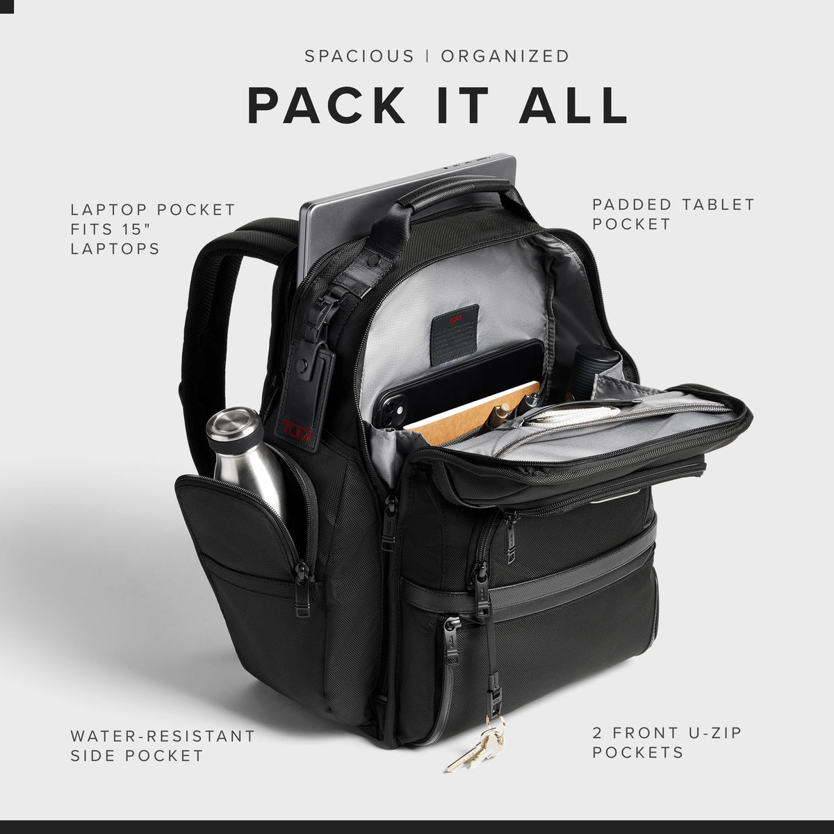 TUMI Alpha Brief Pack 15-inch laptop compartment keeps devices safe and organized