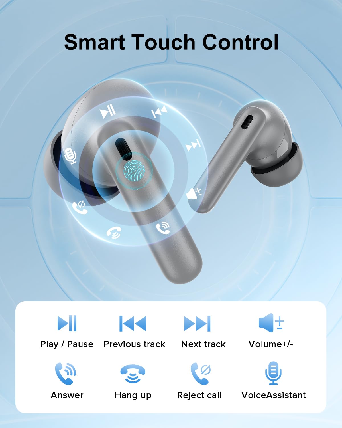 TUMJUN earbuds with charging cable and tips showing included accessories