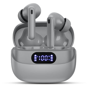 TUMJUN earbuds front view showing gray finish and compact design benefit portability