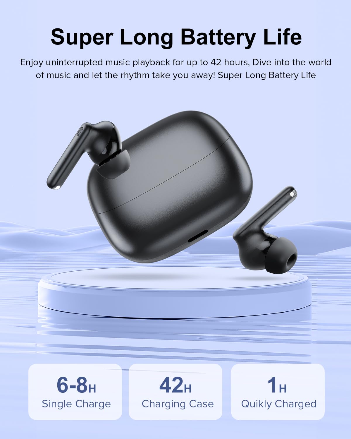 TUMJUN in-ear design earbuds provide secure comfort for long wear sessions.