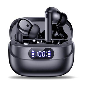 TUMJUN earbuds with LED display case for quick power checks while on the go.
