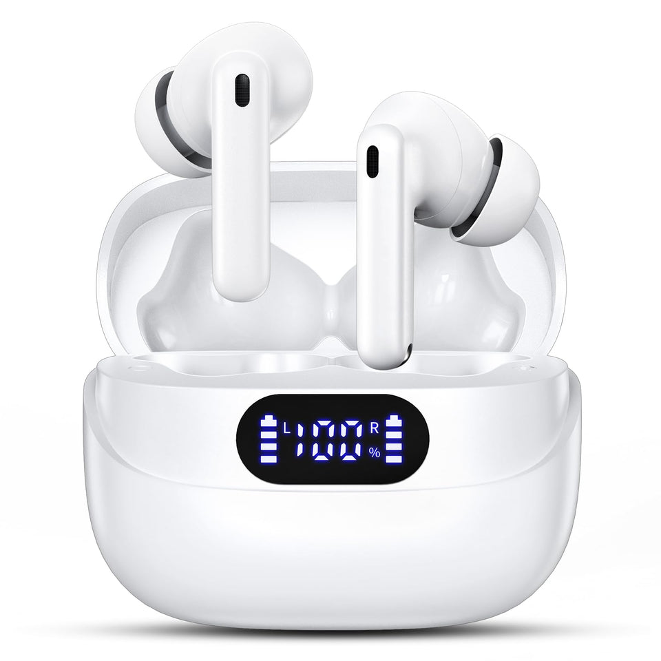 TUMJUN wireless earbuds with LED display for easy battery checks during the day