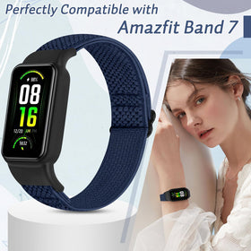 Elastic braided nylon band shown in daily wear for Amazfit Band 7