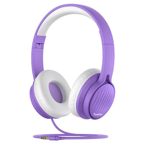 TuneFlux Upgraded Kids Headphones folded in purple for easy travel and storage.