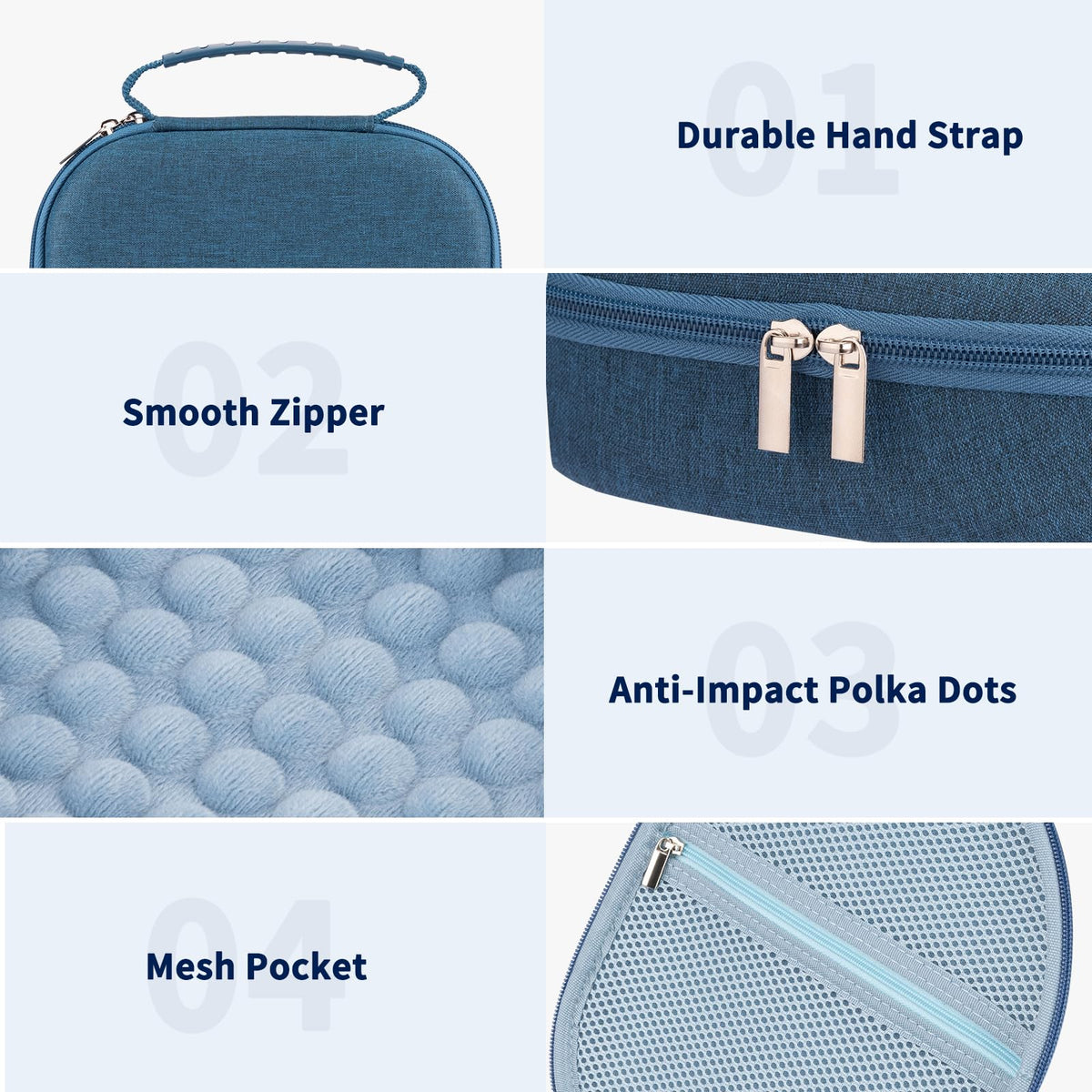 TUNYINSH AirPods Max case blue durable zippers enable easy opening and secure closing.
