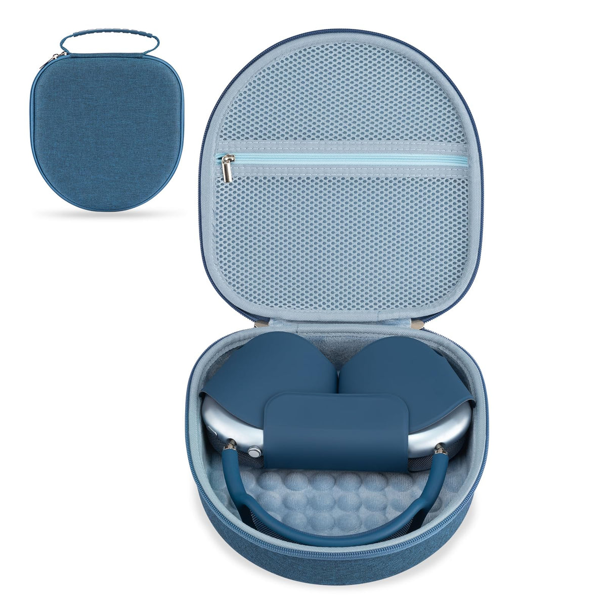 TUNYINSH AirPods Max case blue hard shell, top view, protects on the go.