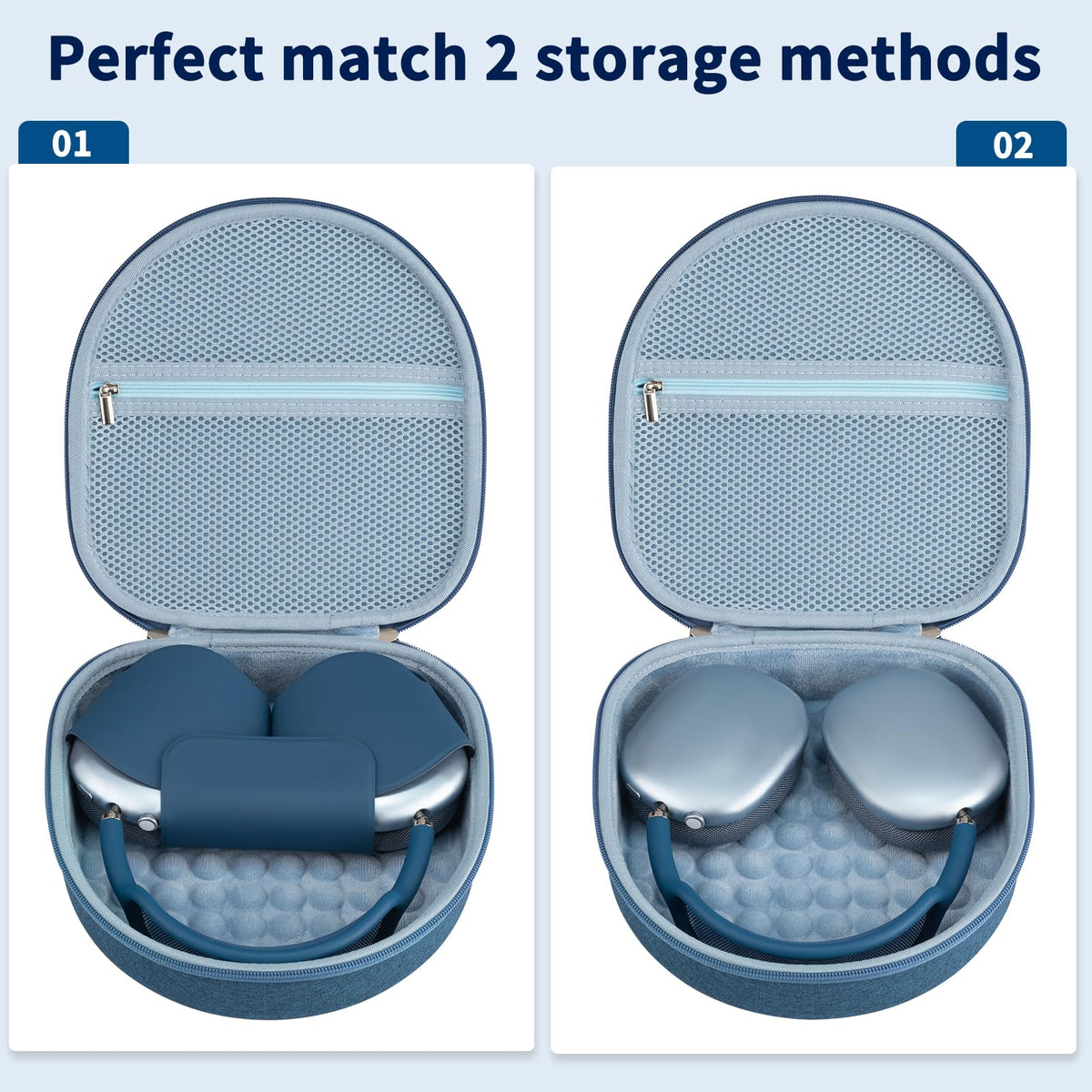 TUNYINSH AirPods Max case blue velvet interior cushions headphones during transport.