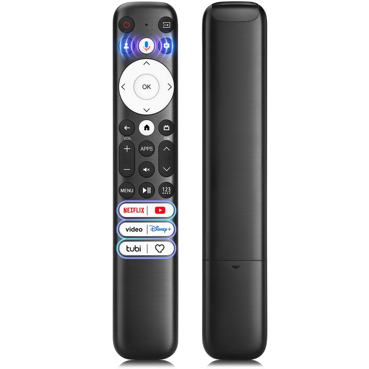 Modern Tuovar remote complements Hisense TV aesthetics on the console