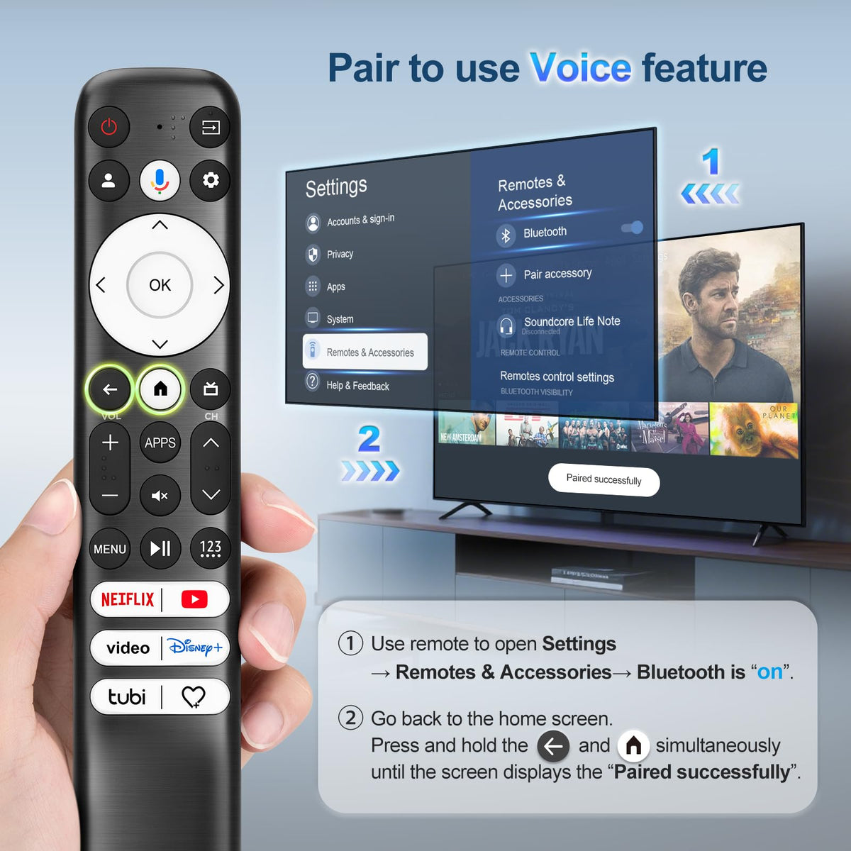 Soft silicone buttons on Tuovar remote provide tactile feedback