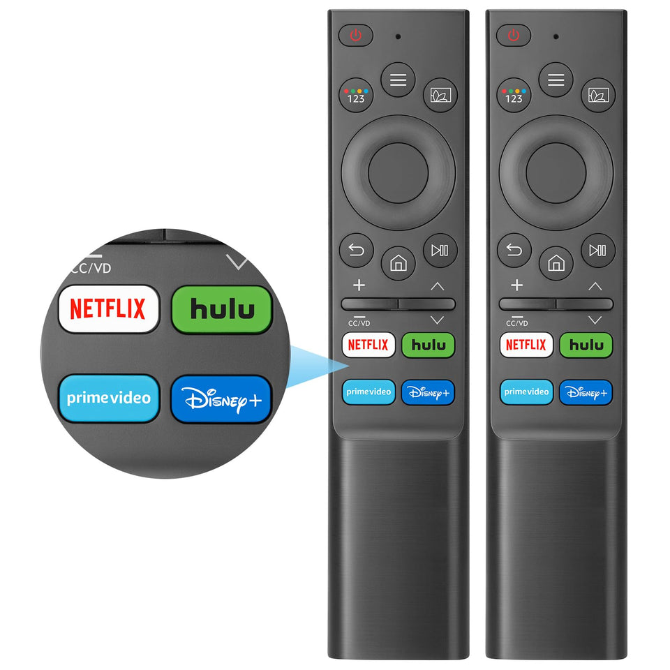 Tuovar universal Samsung remote pack front view with bright buttons for quick navigation.
