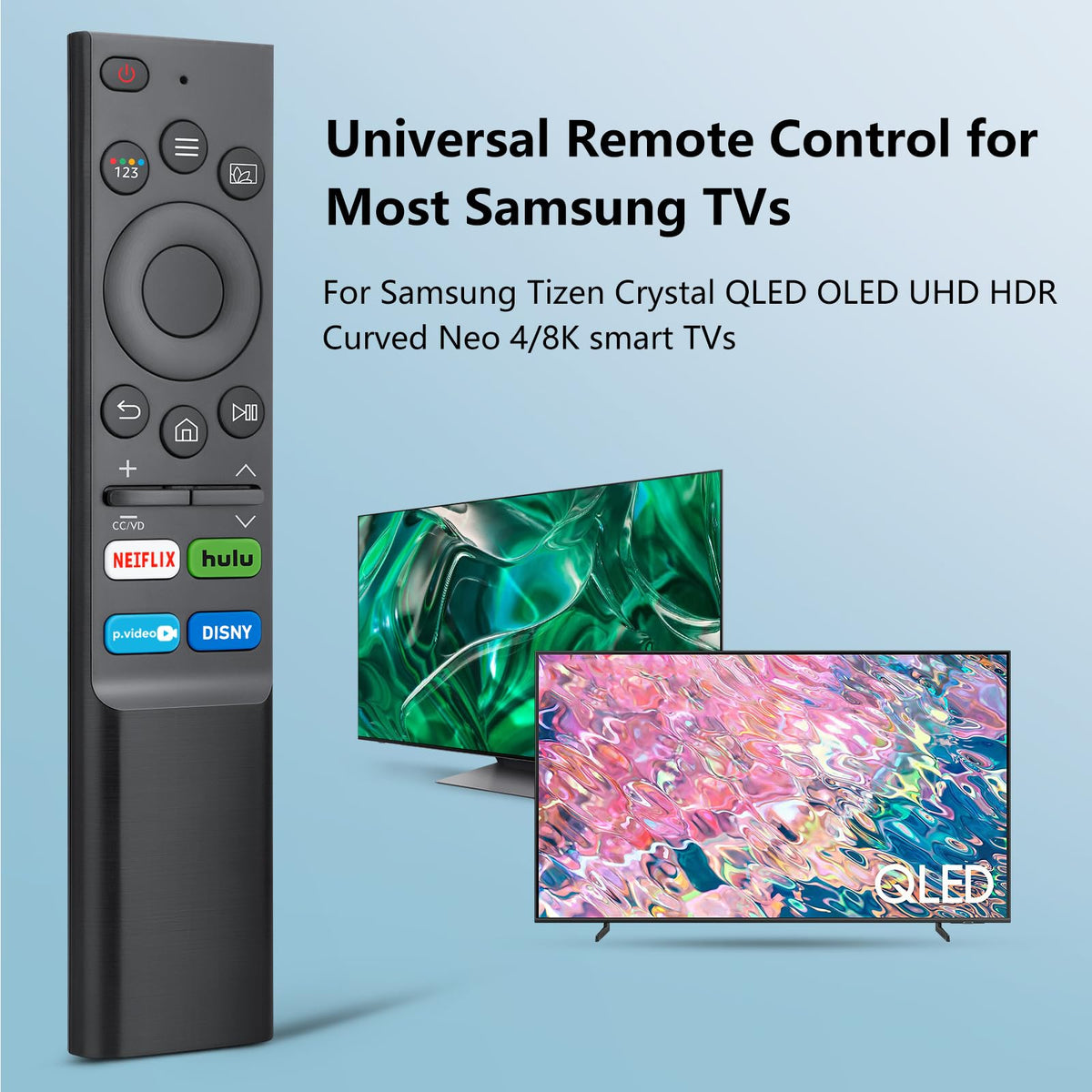 Ergonomic side view of Tuovar remote showing comfortable grip and lightweight design.