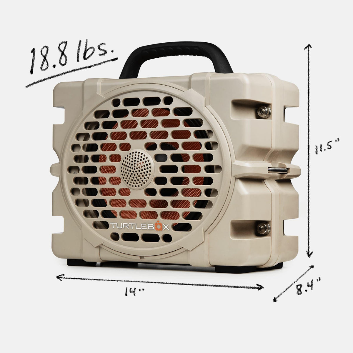 Turtlebox Grande side view highlighting rugged profile for outdoor listening
