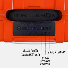 Turtlebox Original Gen 3 orange back, reinforced durability for tough outdoor use.