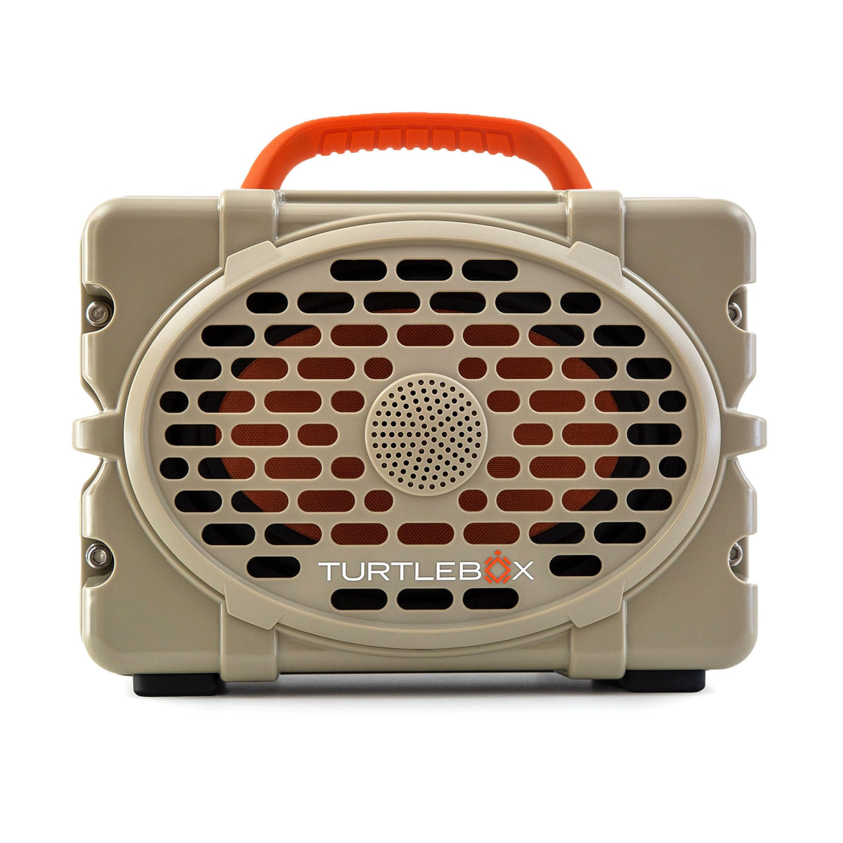 Turtlebox Original Gen 3 front view in tan with loud sound