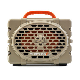 Turtlebox Original Gen 3 front view in tan with loud sound