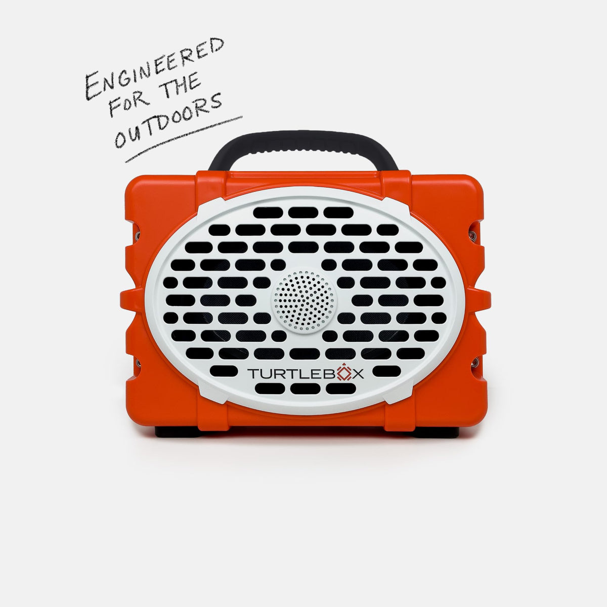 Turtlebox Original Gen 3 outdoor setup illustrates portable all-weather speaker.