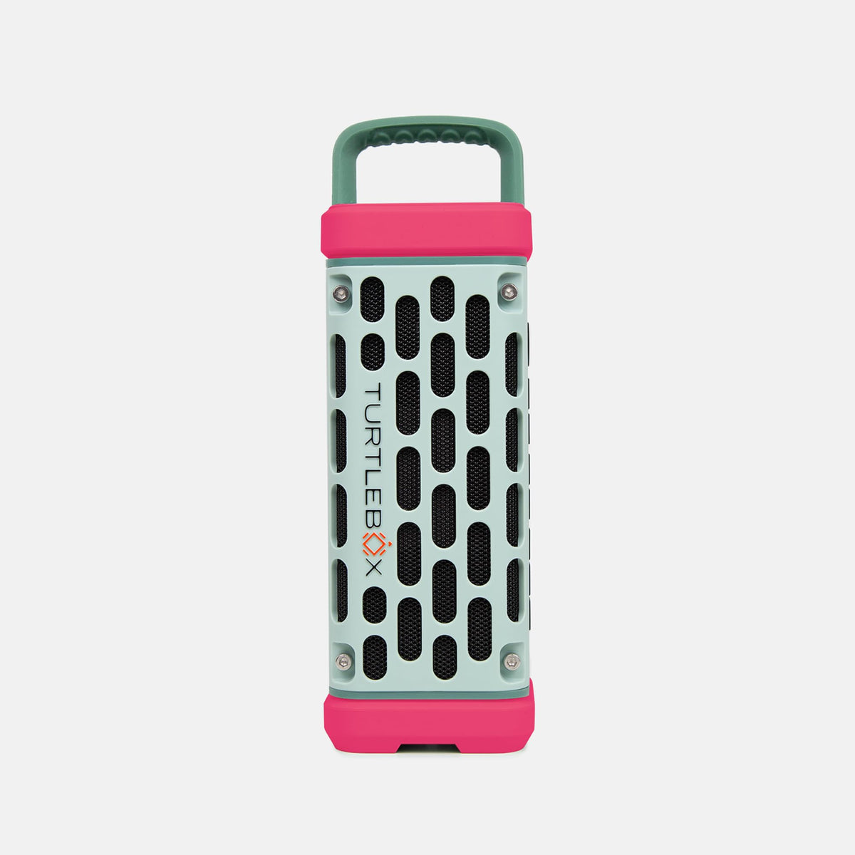 Turtlebox Ranger bumper in hot pink snap-on demo shows tool-free color swap.
