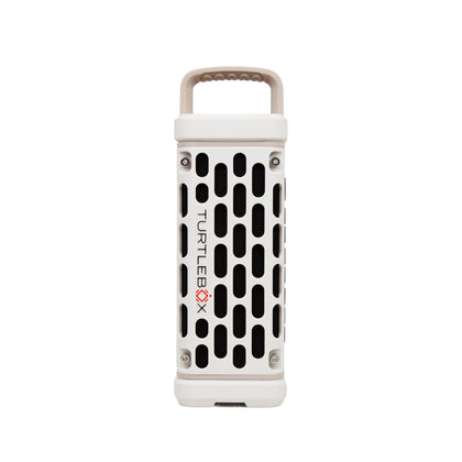 Turtlebox Ranger outdoor Bluetooth speaker delivering loud, clear sound at a campsite.