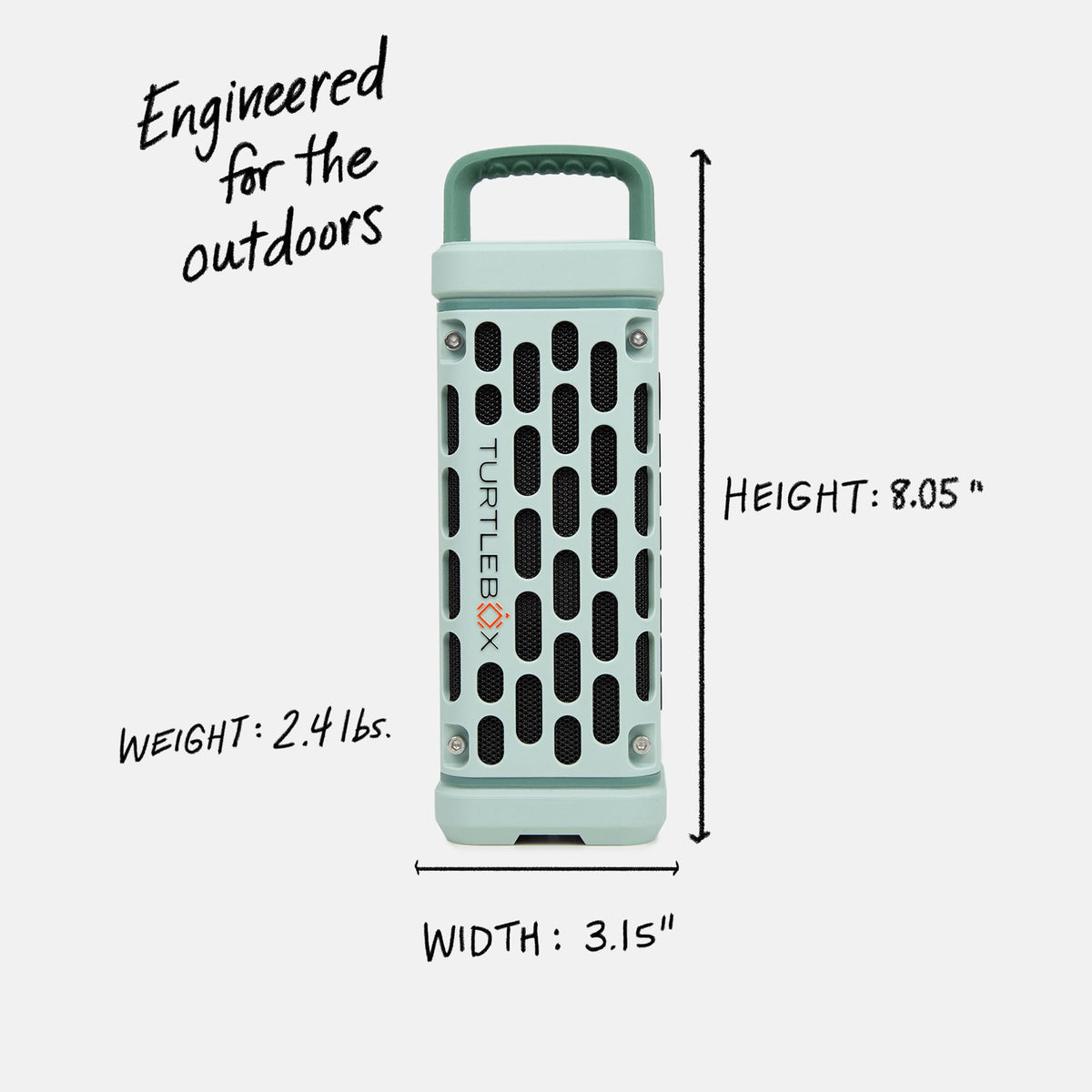 Turtlebox Ranger side handle enables easy carrying on hikes and camps.