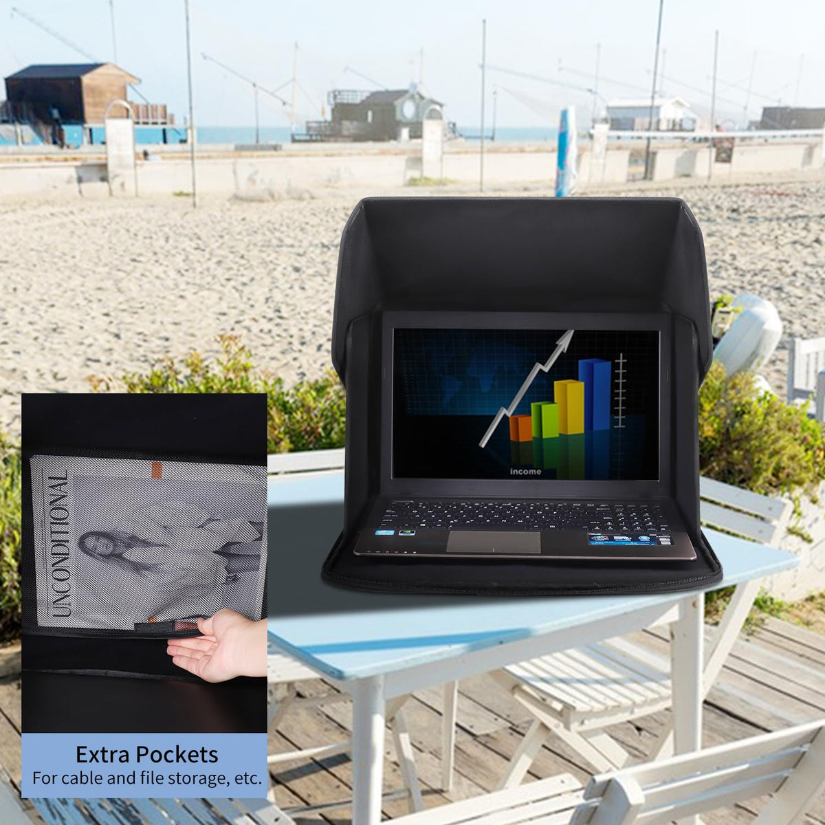 TUSIASC installed on a laptop outdoors improving screen visibility
