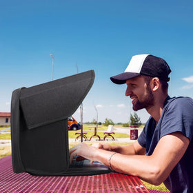 TUSIASC lifestyle on beach creating shade and private workspace