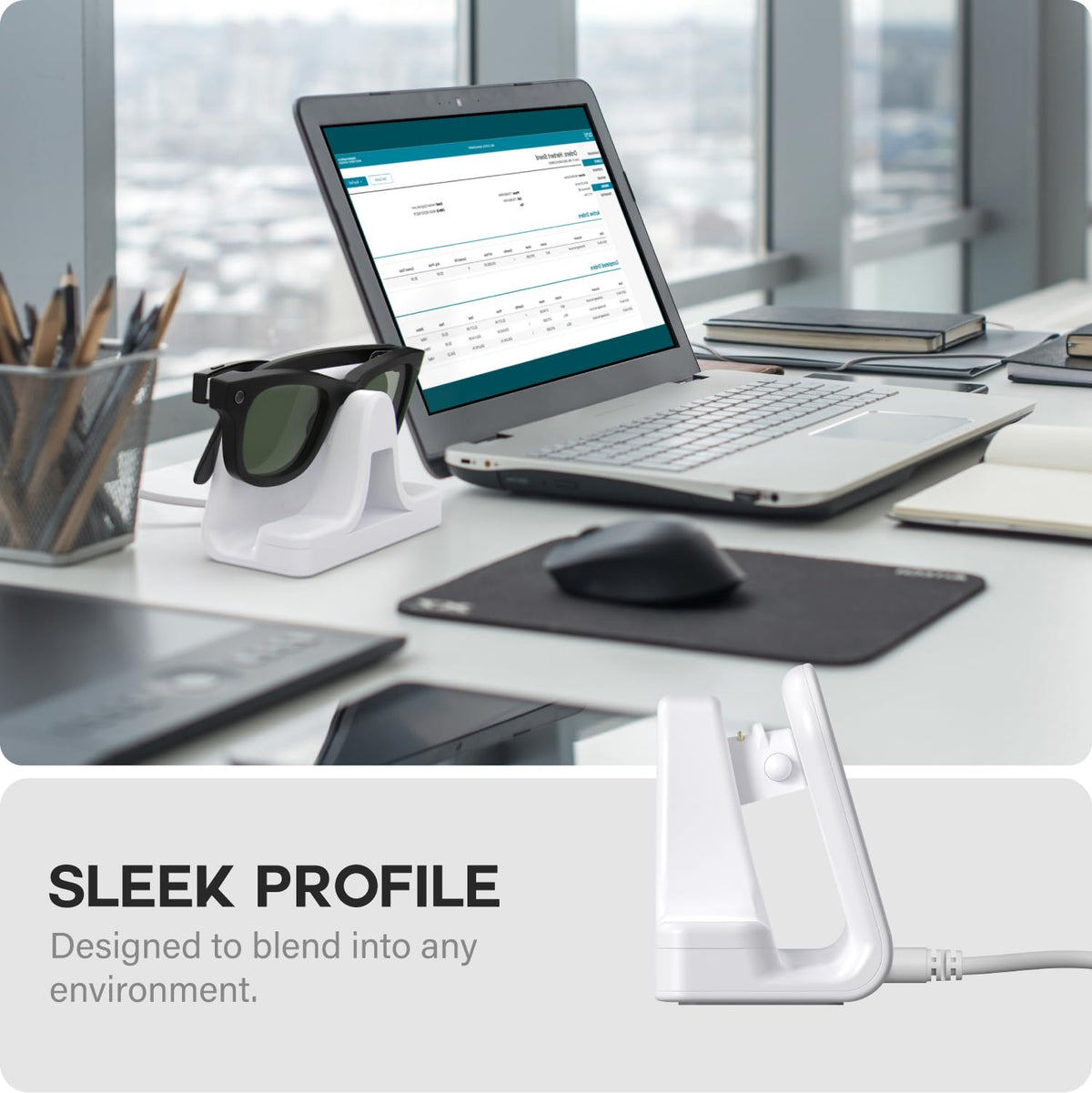 TUSITA desk-organizer charging stand keeps glasses neatly stored